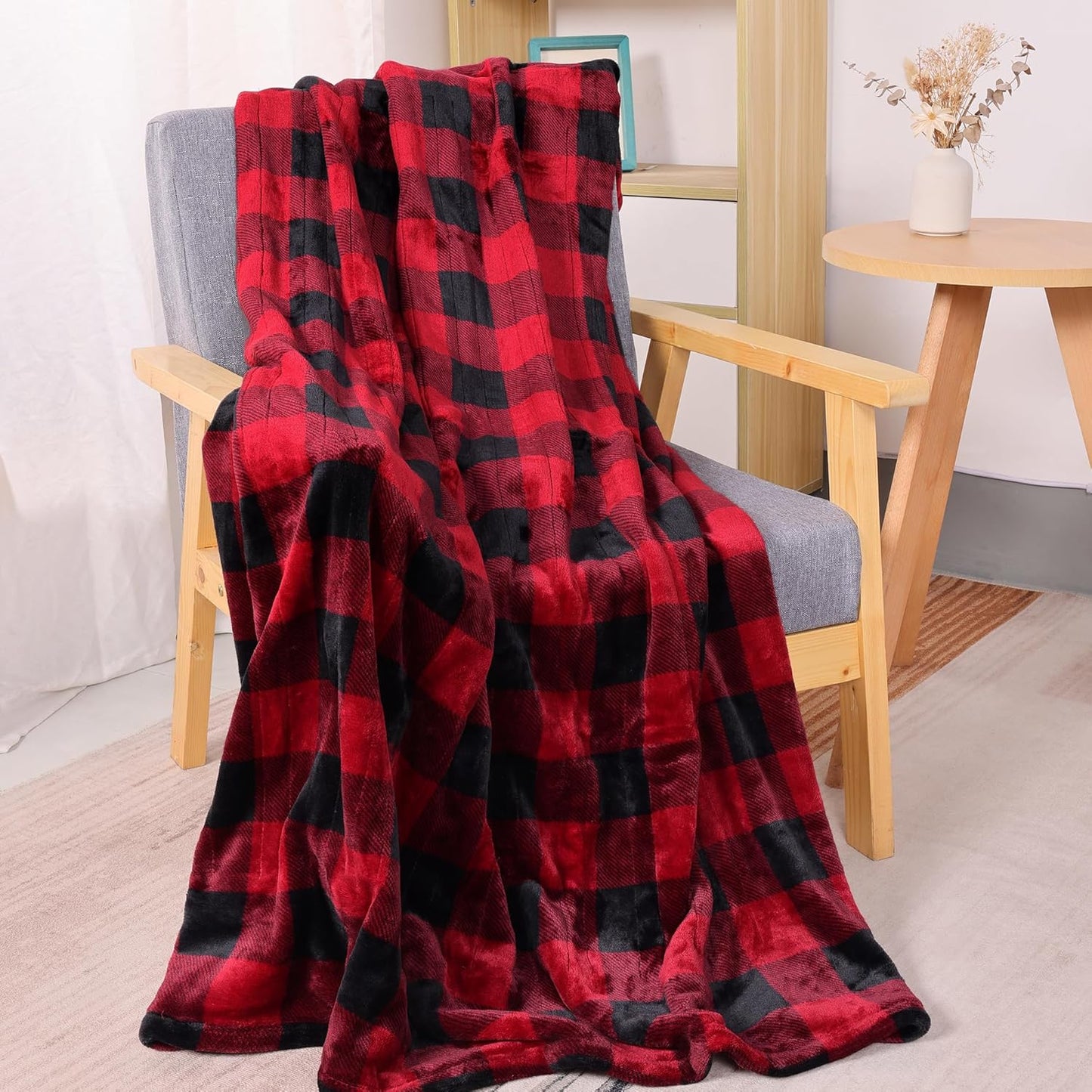 HEYNEMO Heated Blanket 50" x 60",Microplush Flannel Electric Blanket for 89°F-108°F,10 Heating Levels Heating Blanket & 1-12 Hours Auto Shut Off,Black and Red