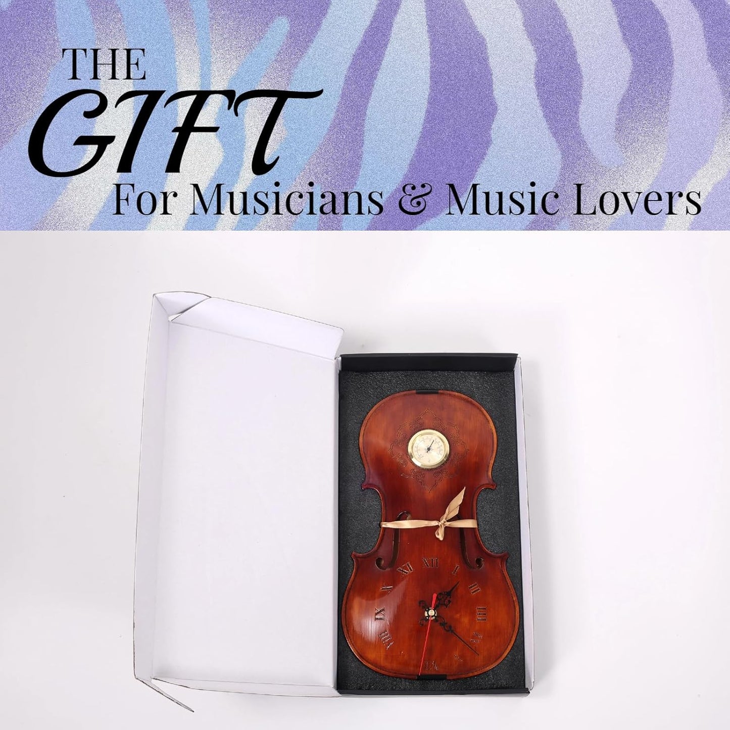Handcrafted Solid Wood Violin Wall Clock with Thermometer & Hygrometer | Unique Musical Gift for Musicians, Mercury-Free Indoor Temperature Gauge, Analog Quartz Timepiece (Thermometer Clock)
