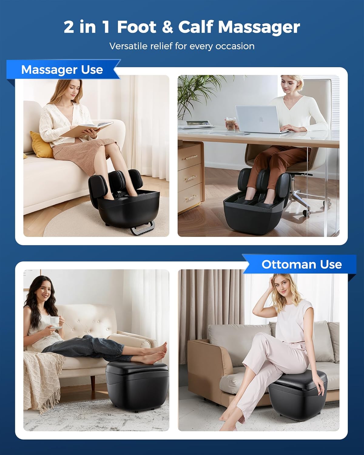 KNQZE 2 in 1 Shiatsu Foot and Calf Massager with Heat, Ottoman Foot Massager for Plantar Fasciitis, Neuropathy, Foot Pain Relief, FSA Eligible HSA Store, Birthday Gift for Women Man, Up to Men Size 14