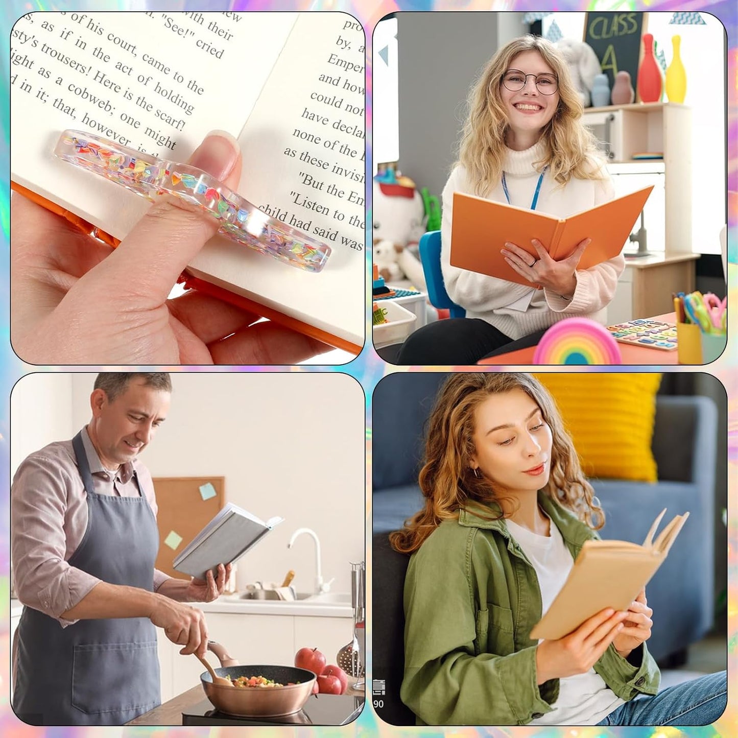 Thumb Book Page Holder, 2 PCS Bookmark Holders Transparent Resin Book Opener Holder Thumb Page Holders Books Reading Accessories for Women Girls Reading-Lovers