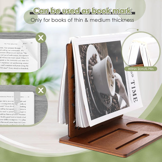 Huray Rayho Book Holder Wooden Book Stand for Reading Rest Page Marker Nightstands Organizer with Cup Mug Glasses Pen Holder Book Lovers Gift for Readers LibrarianTeachers Students Birthday Present