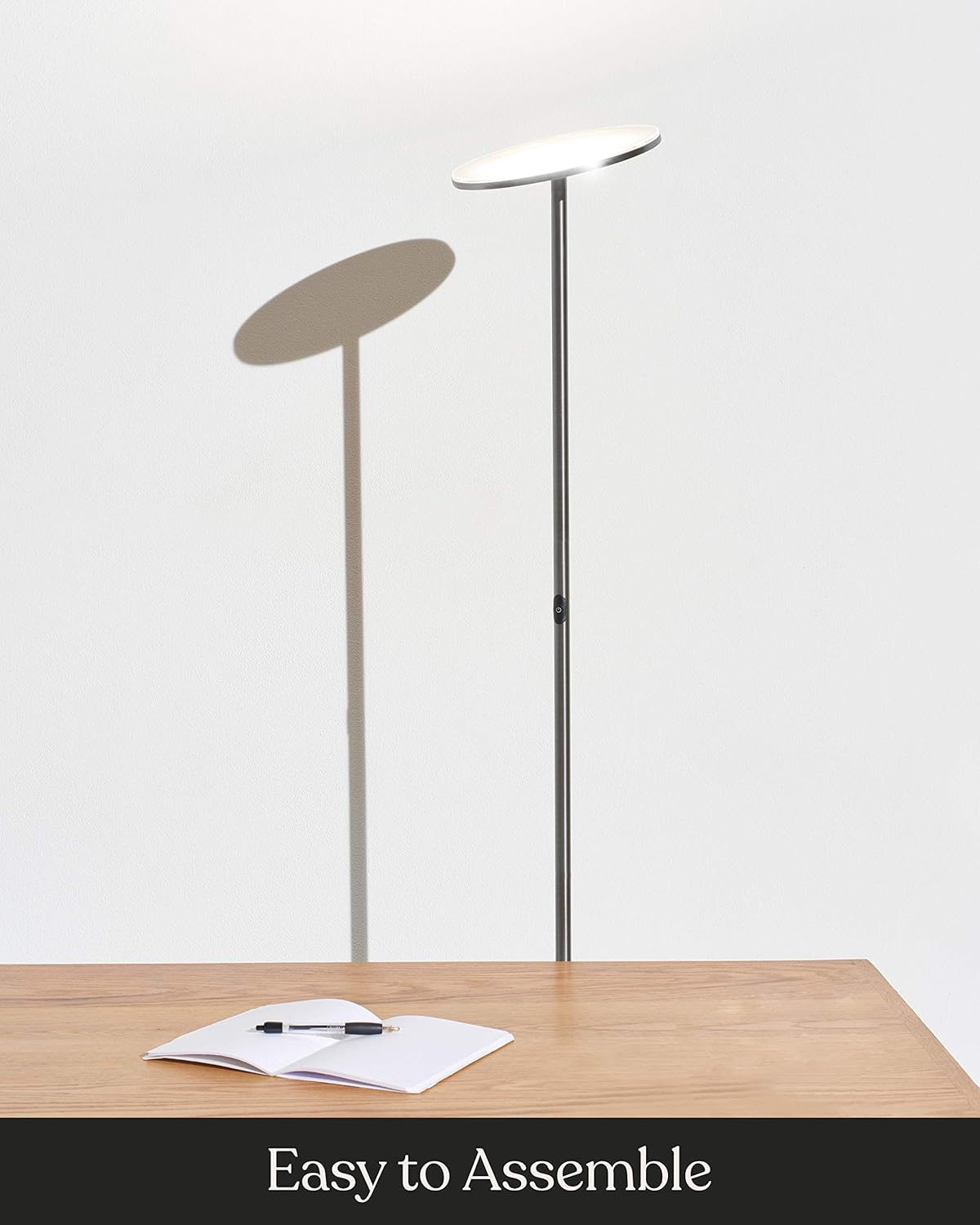 Brightech Sky LED Floor lamp, Torchiere Super Bright Floor Lamp for Living Room Decor & Office - Dimmable, Tall Standing Lamp with Warm Light for Bedroom & Reading - Brushed Nickel