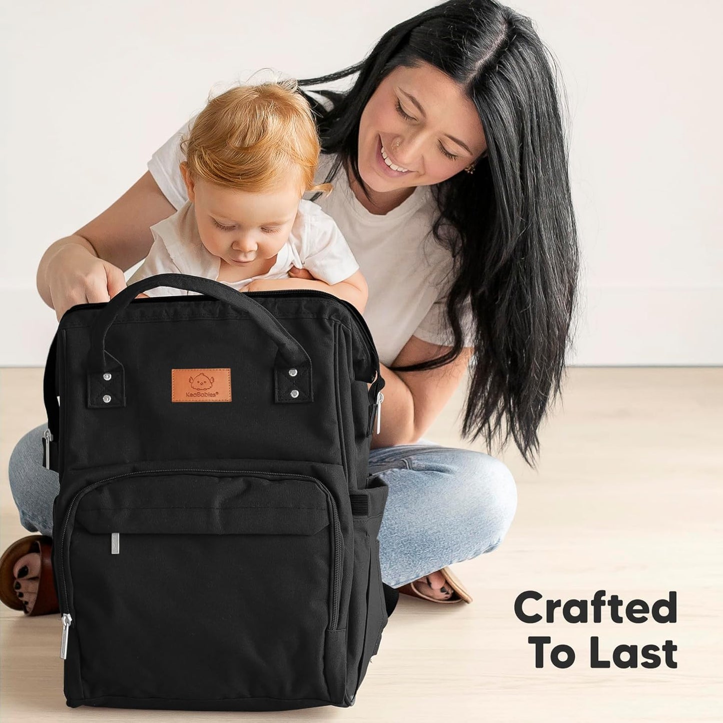 KeaBabies Baby Diaper Bag Backpack - Large Baby Bag for Boys, Girls, Waterproof Multi Function Travel Diaper Backpack with Changing Pad, Durable Travel Essentials for Moms and Dads (Trendy Black)