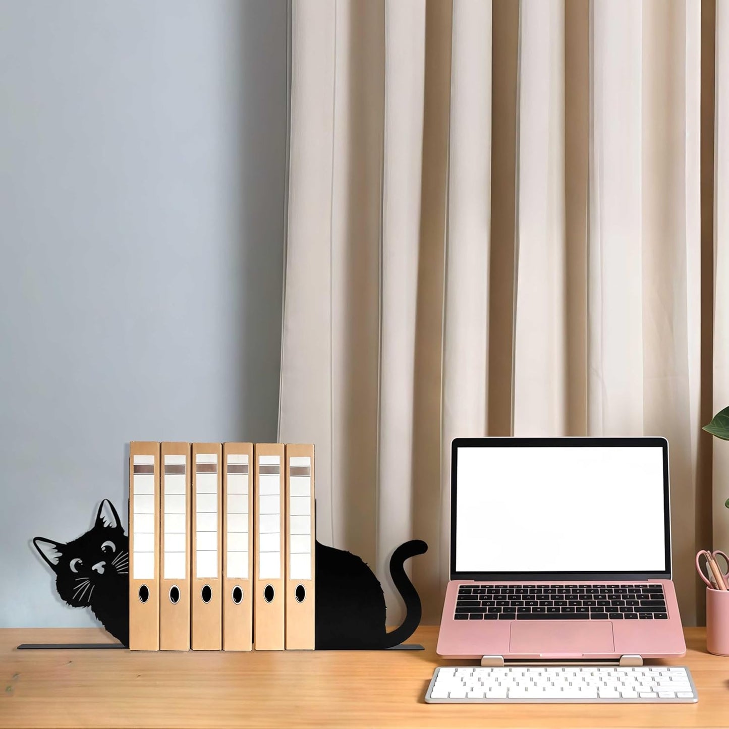 Peeping Black Cat Bookends for Shelves, Cute Cat Decorative Bookends for Kids and Adults, Unique Book Ends for Cats Lovers, Bookshelf Accessories, Home Decor, Office, Reading and Book Decor