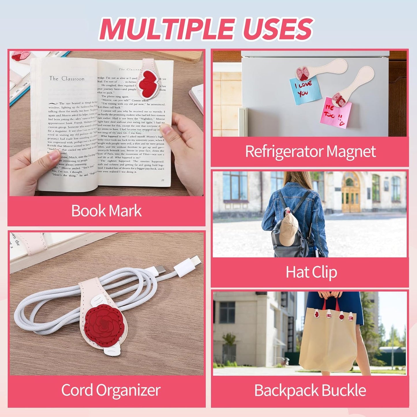 4Pcs Magnetic Leather Bookmark, Easter Gifts Easter Basket Stuffers Magnetic Book Marks for Reading Women Book Lovers Gifts PU Bookmarks Clip Book Accessories