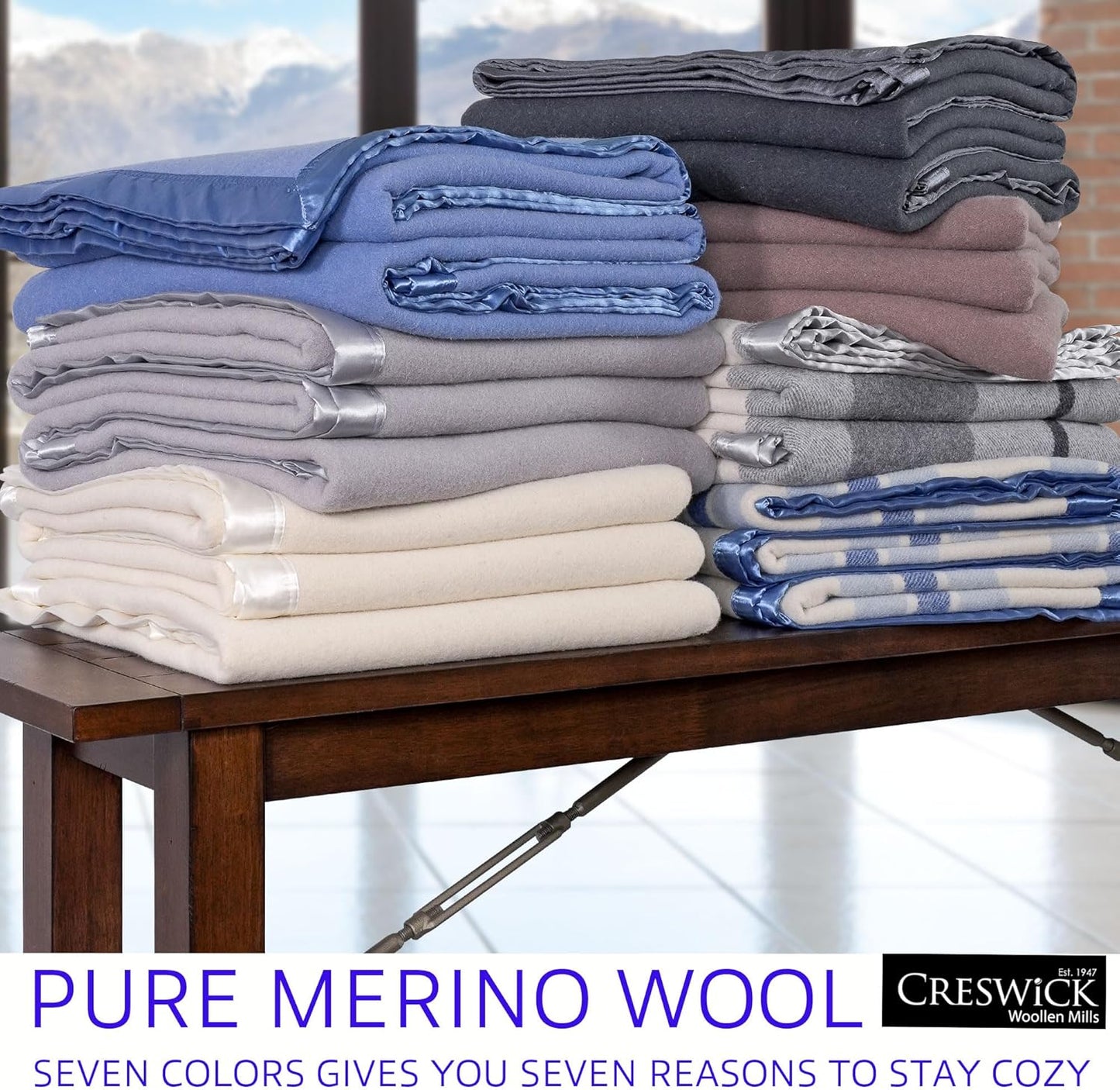 Creswick Woollen Mills 100% Australian Merino Wool Blanket – Soft Warm and Natural with Satin Binding, Breathable Luxury Bedding for All Seasons, (Charcoal, Full/Queen Size)