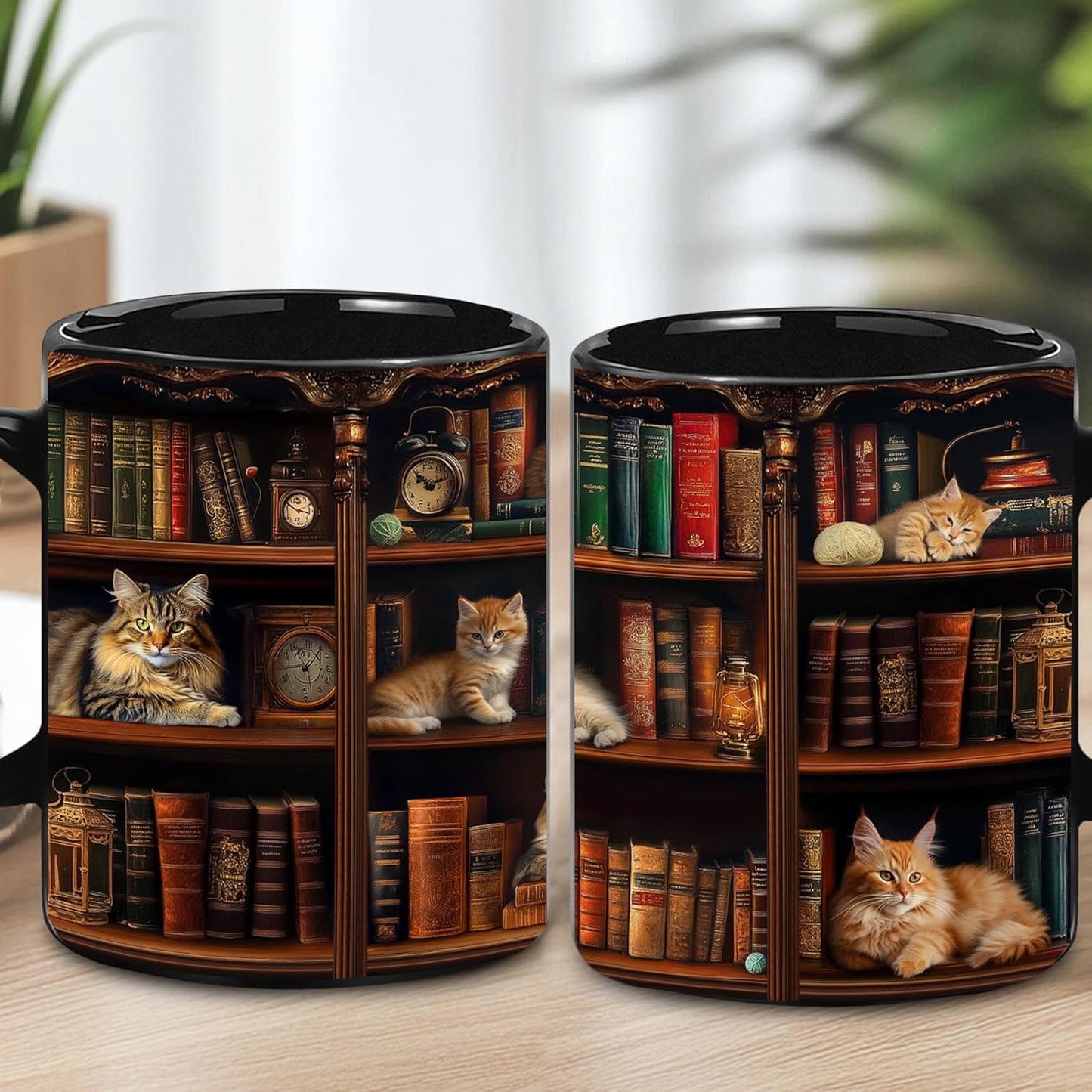 Book Lovers Gift - Bookshelf Gifts - Cat Book Mug - Bookish, Bookworm Gifts - Bookshelf Mug - Book Mug For Women, Reader, Librarian, Write - Birthday Gift Idea For Cat Lover, Owner Cat