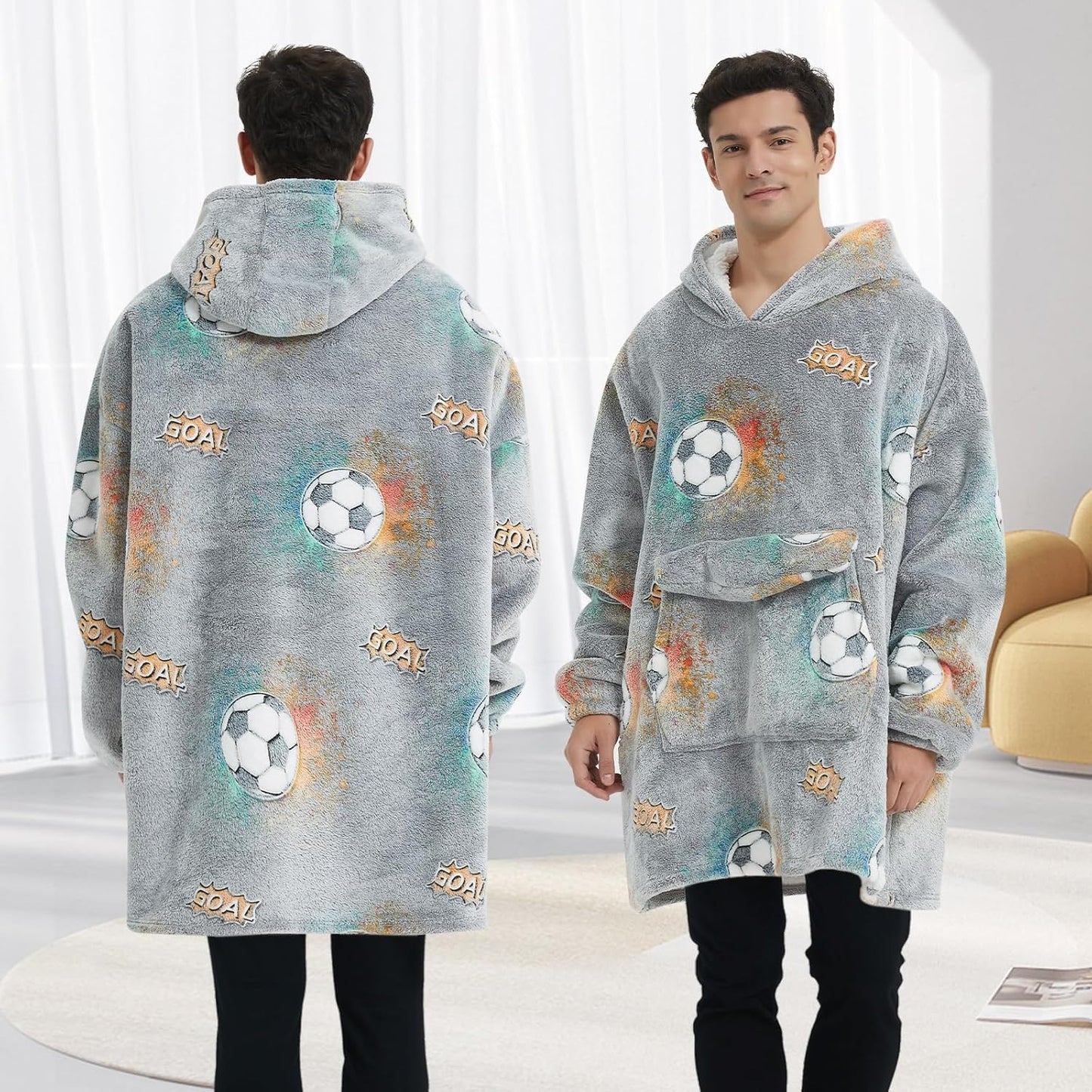 Fiosnow Glow in the Dark Football Blanket Hoodies for Women and Men Adult Oversize Wearable Blanket Hoodies for Soft and Warm