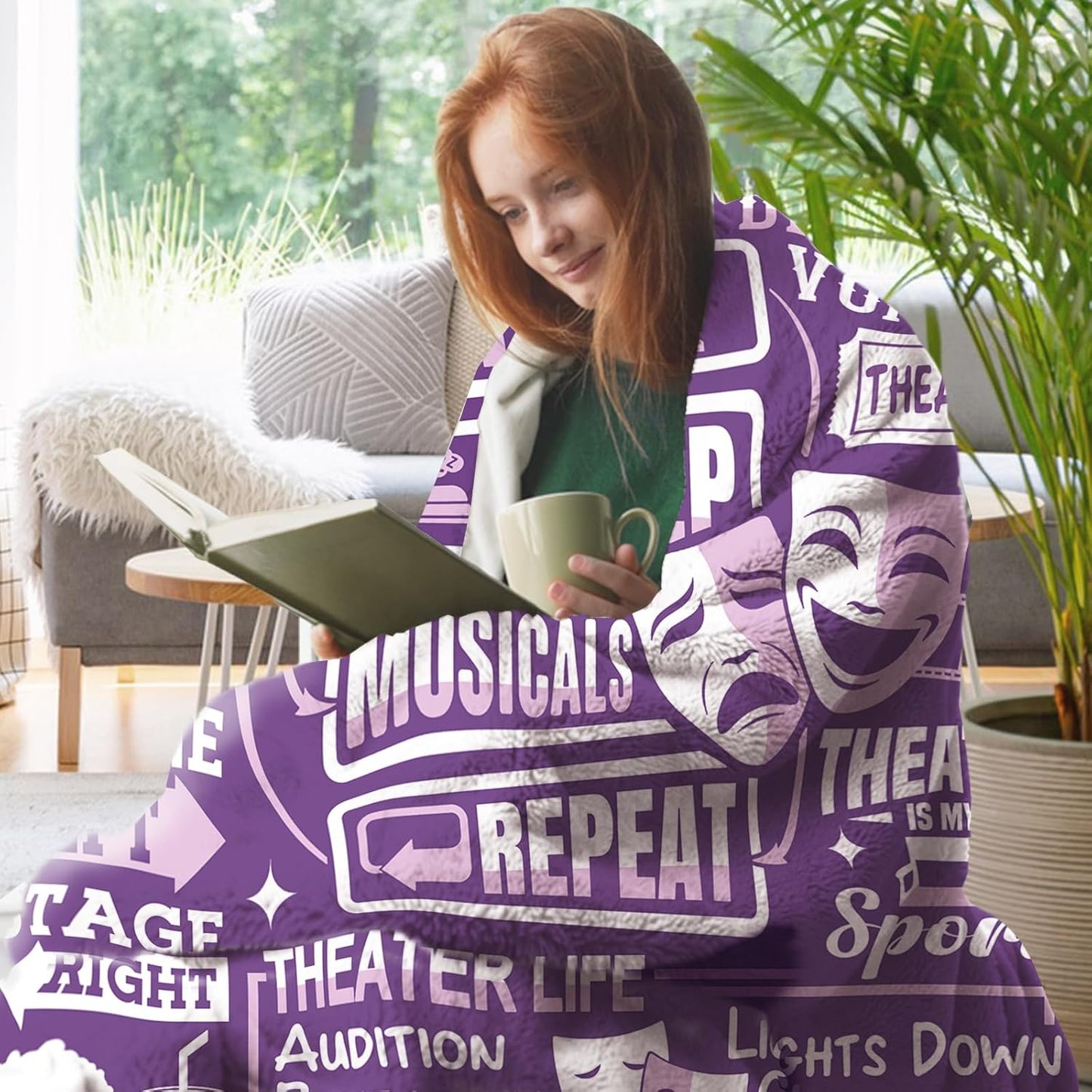 Theater Gifts Flannel Throw Blanket, Eat Sleep Musicals Repeat Present for Broadway Theatre Lover Actor, Birthday Ideas for Women Girl Boy, Soft Blankets for Bedding Sofa 50"x60"