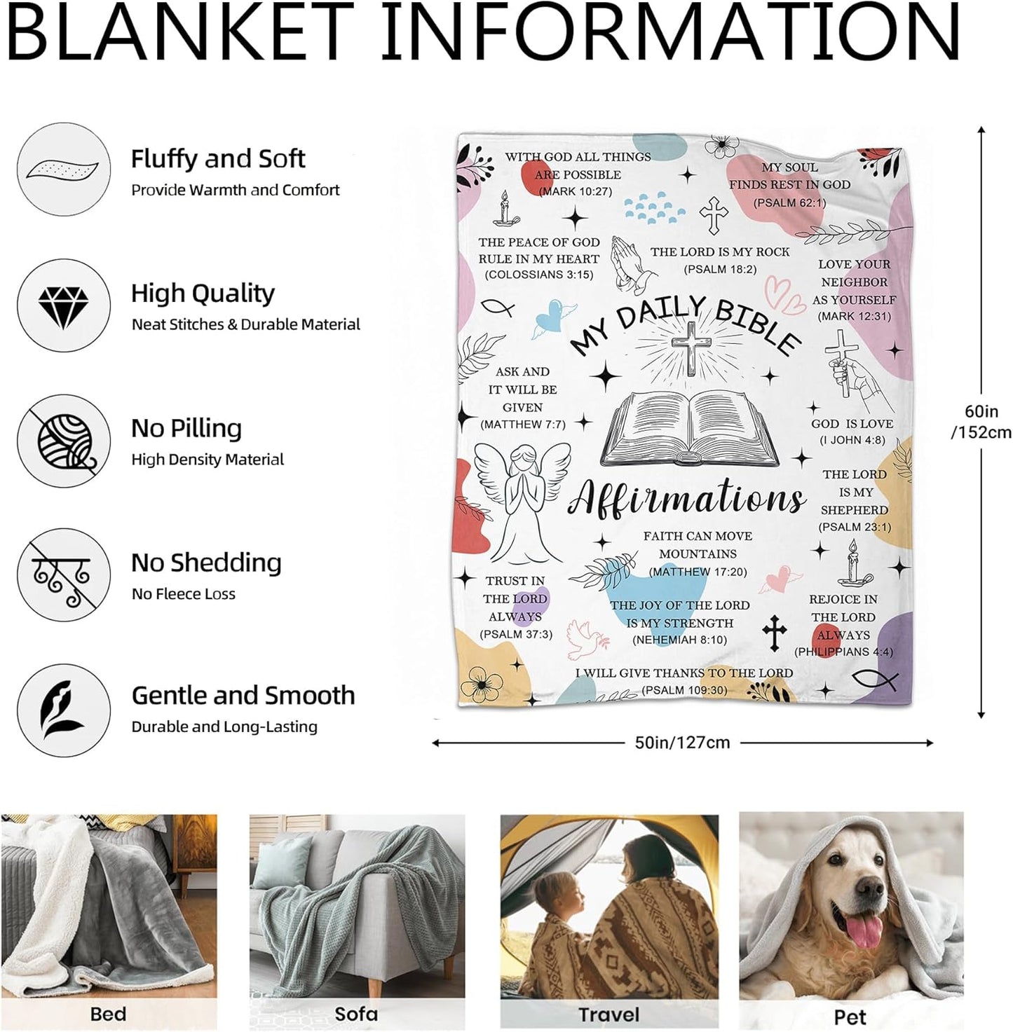 Christian Gifts for Women, Religious Blanket Gifts, Bible Verse Blanket for Women, Soft Flannel Throw Blankets 60"x50"
