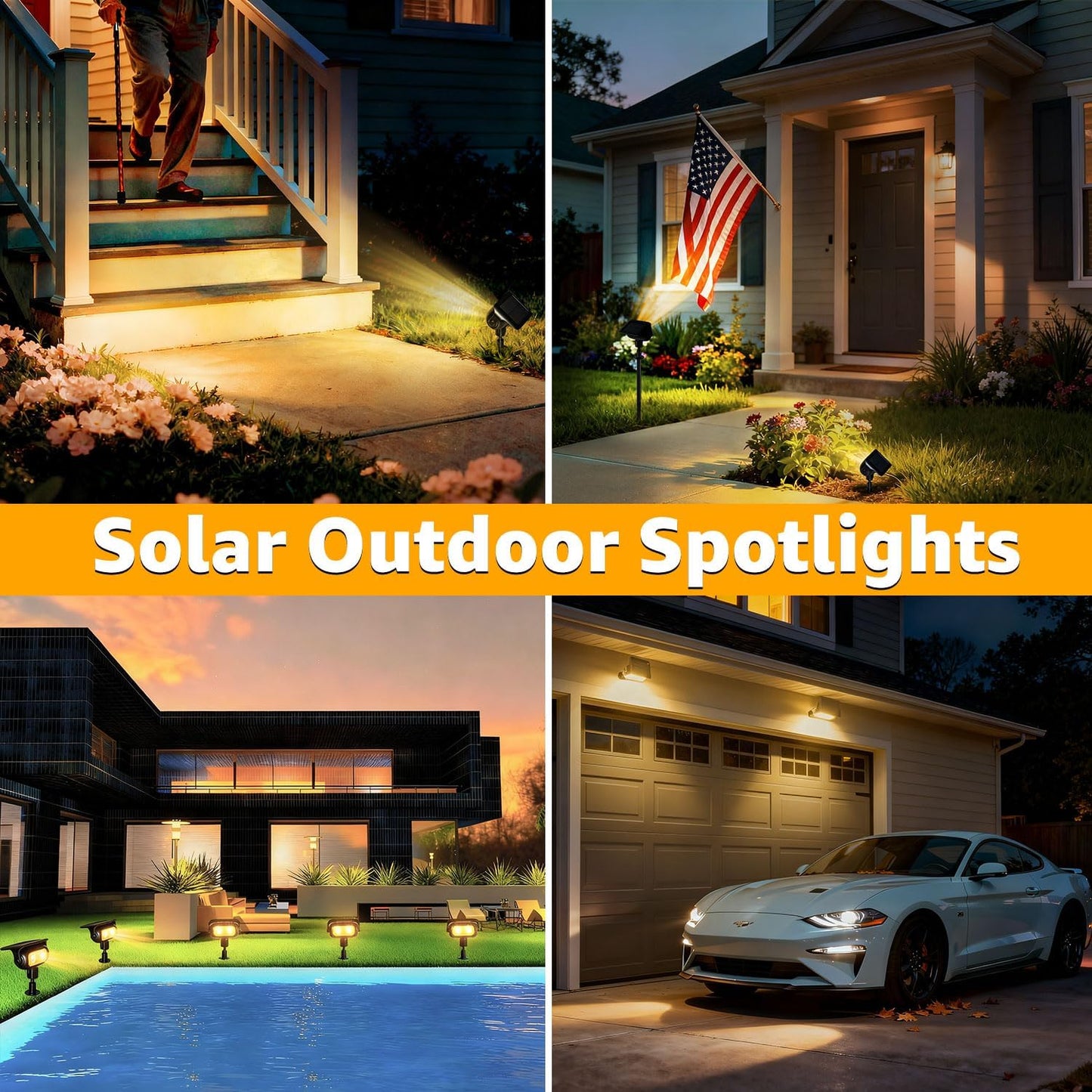 Ollny Solar Lights Outdoor Waterproof IP65,Super Bright LED 2 Lighting Modes 360° Rotation Solar Spot Lights Outdoor, Auto On/Off Landscape Lighting for Yard Garden Pathway 2 Pack (3000K Warm White)