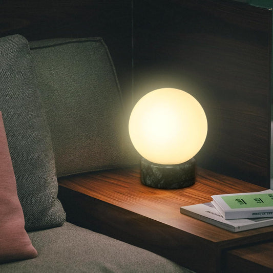 FLORNIA Globe Tble Lamp, Modern Industrial Round Table Lamp, Unique Bedside Nightstand Desk Lamp with Glass Shade and Marble Base for Bedroom, Living Room, Office Study, Decoration (Include Bulb G45)
