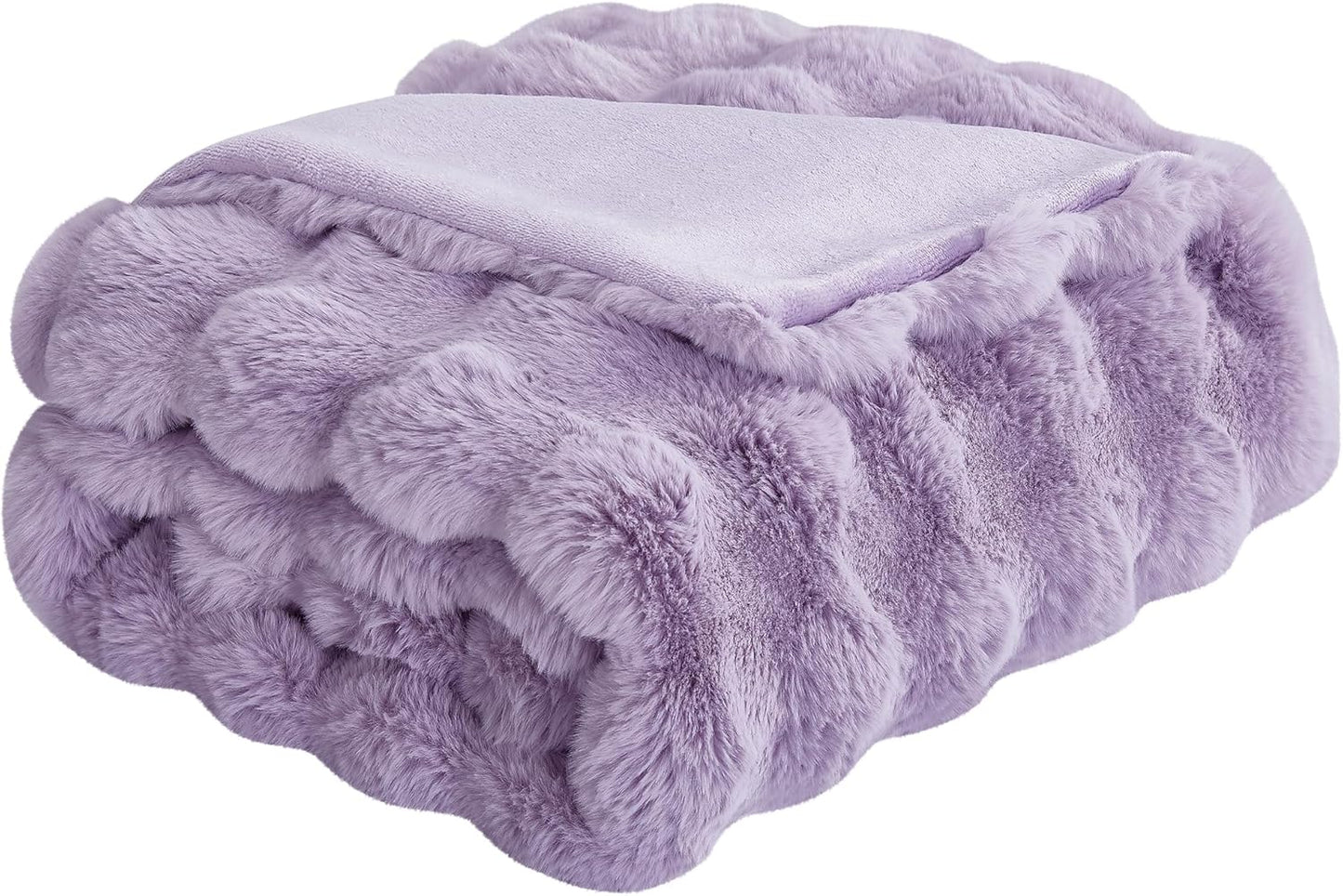 JONIYEAR Extra Large Soft Fuzzy Bubble Faux Rabbit Fur Bed Blanket Queen Size 80" x 90", Reversible Aesthetic Warm Thck Fluffy Blanket for Winter, Luxury Cozy Shaggy Plush Furry Blankets,Lilac Purple