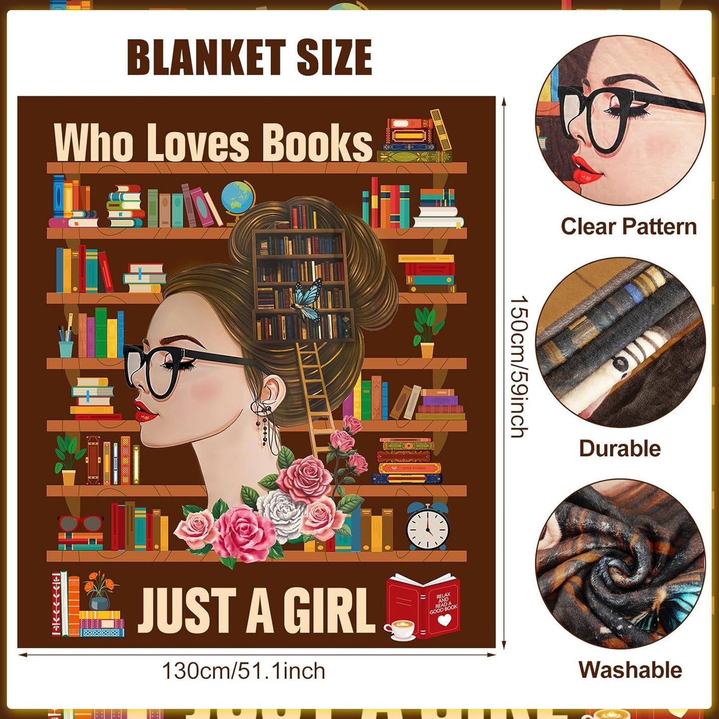 Book Lovers Gifts Blanket-Just a Girl Who Loves Books Throw Blanket,Reading Blanket for Book Lovers,Book Club Gifts for Readers Women Librarian Christmas Birthday Graduation Appreciation Present 60x50