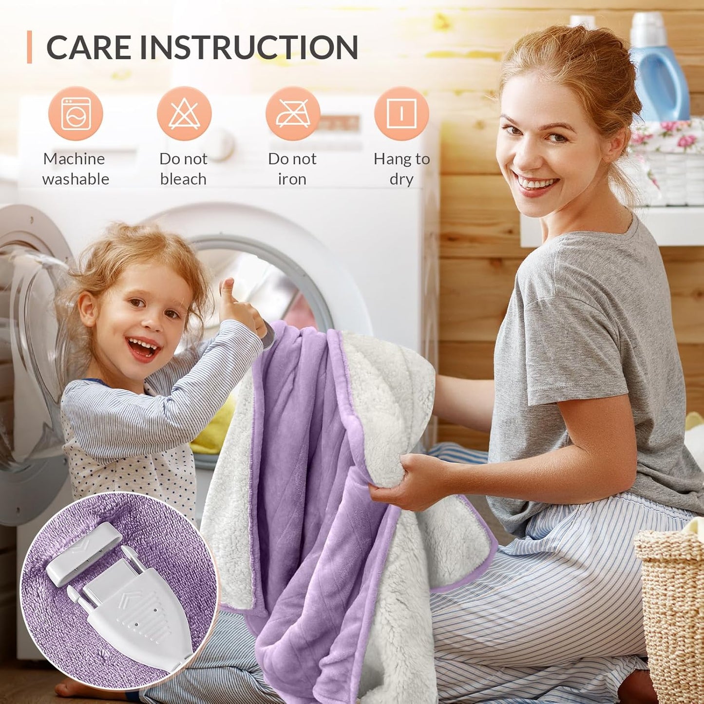 HOMLYNS LuxeHeat Heated Blanket Electric Blanket, Soft Flannel Sherpa Heated Throw, Heating Blanket with 5 Heat Settings, 3 hrs Timer Auto Shut Off (50x60 inches, Purple)