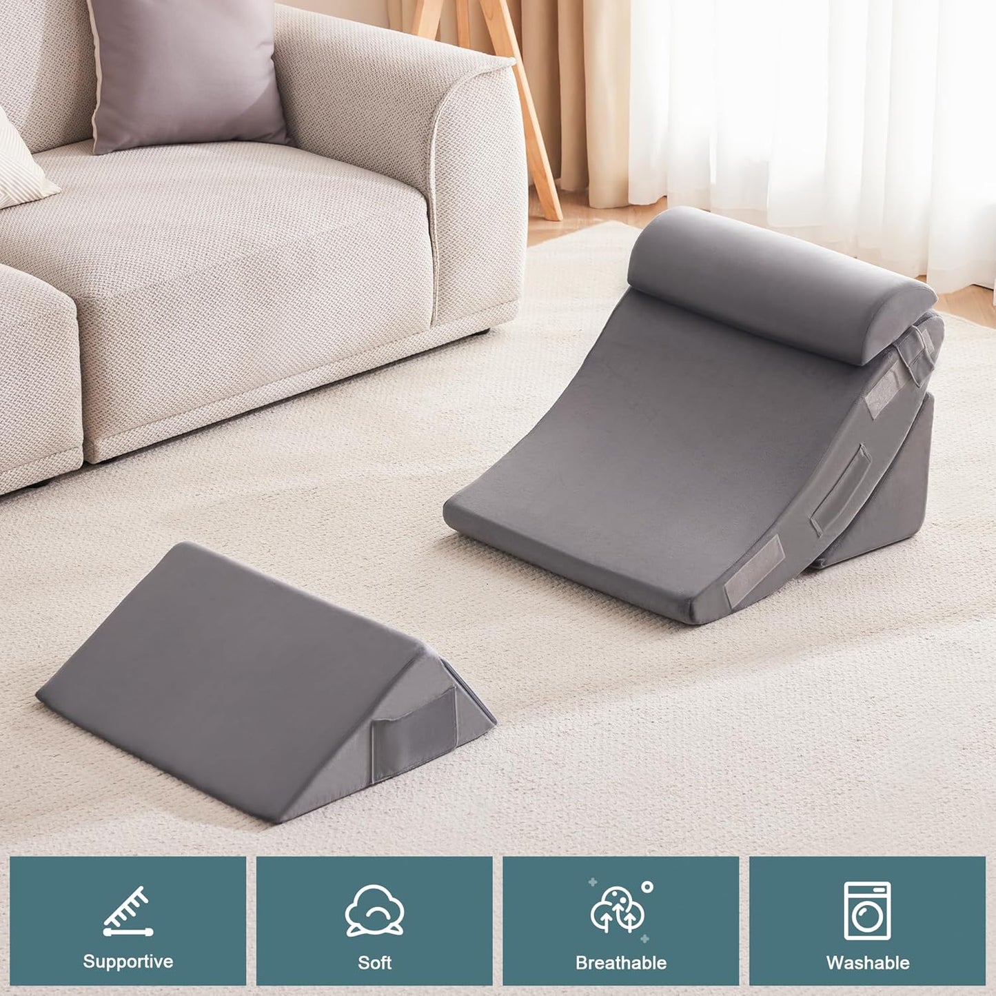 4pcs Orthopedic Bed Wedge Pillow Set for Sleeping - Wedge Pillows for After Surgery for Body Neck Back and Leg Pain Relief, Triangle Pillow Wedge for Sleeping & Acid Reflux & GERD & Snoring