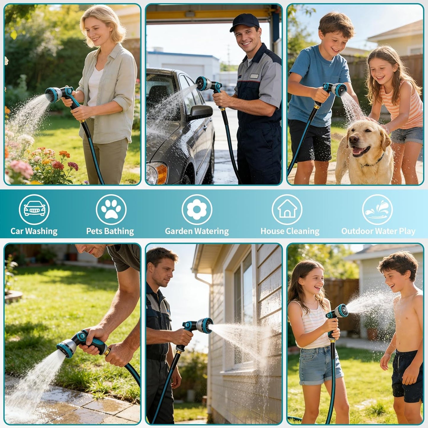100FT Garden Hose, Kink-Free Non-Expandable Flexible Water Hose with 10-Pattern Spray Nozzle, Lightweight Leakproof Flat Hose with 3/4” Solid Brass Connector for Yard, Lawn & Outdoor Use