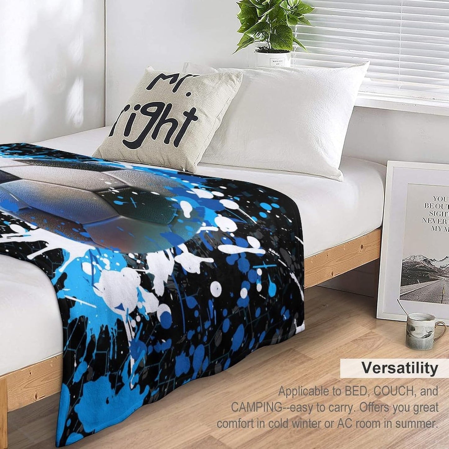 Soccer Throw Blanket - Soft Flannel Sports Blankets for Teens Adults Women Men Soccer Lovers - Warm Sportball Throw Blankets for All Season Lap, Chair, Sofa - 60"x50"