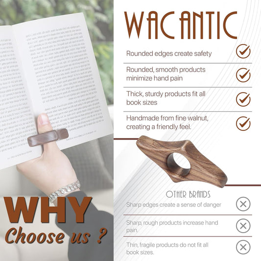 Walnut Book Page Holder - Smooth Finish Wood Reading Accessory, Ideal Reader Gift for Women, Thumb Page Holder (Small), Brown