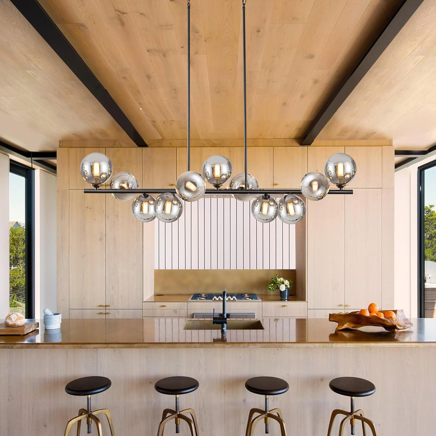 Linear Chandeliers for Dining Room 51.2" Large Sputnik Chandelier Pendant Lights Kitchen Island 11 Lights Dining Room Light Fixture Sputnik Modern Linear Globe Chandelier Black for Farmhouse Kitchen