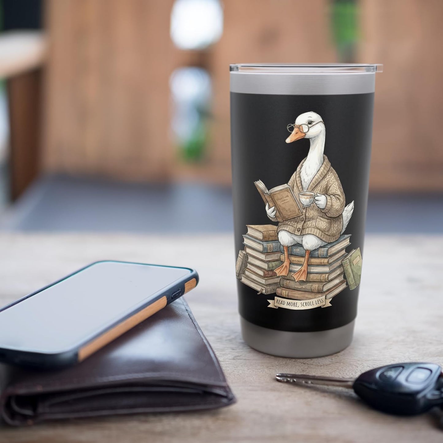 Reading Duck Cozy Illustration Stainless Steel Insulated Tumbler