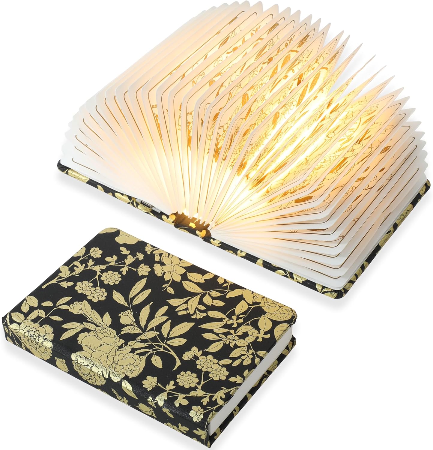 Floral Print Book Light,3-Color Book Lamp Book Lovers Gifts | 1200mAh Portable Foldable Paper Desk Lamp | Night Reading Bookshelf Lamp,Valentine Ambient Lighting Decorations Gifts(Black Gold)