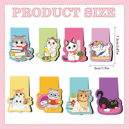 Cat Magnetic Bookmarks, 8 Pcs Cute Cartoon Cat Magnet Page Markers Animal Bookmark Clips for Reading, Magnetic Book Marks for Students Teachers Book Lovers School Office Gifts