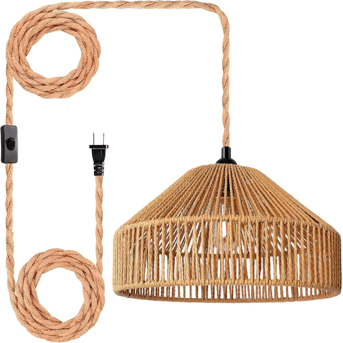 Hanging Lamps Rattan Pendant Light Hanging Lights 16.4ft Plug in Cord Pendant Light Fixture Plug Into Wall Outlet Pendant Lighting with On Off Switch for Bedroom Living (Mongolian Yurt)