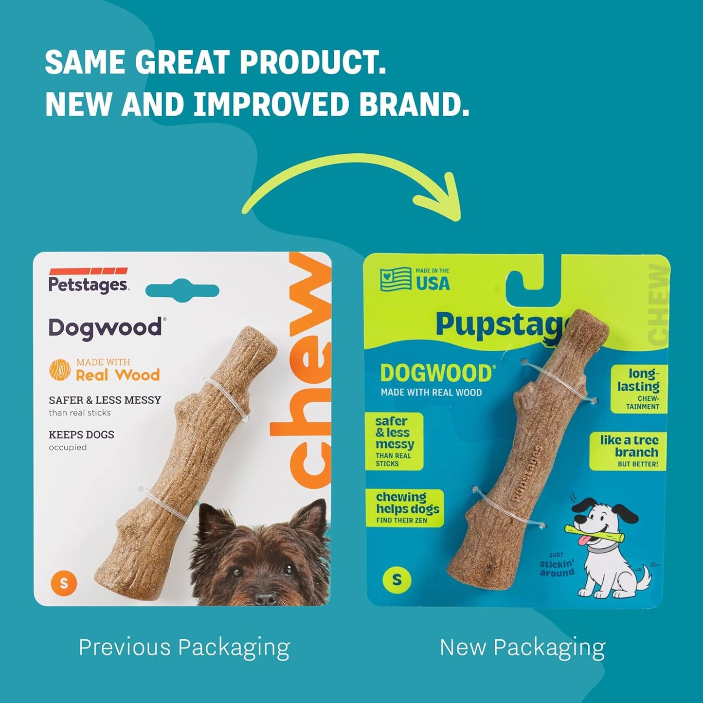 Pupstages Dogwood Dog Chew Toy – Real-Wood Blend, Natural Flavor & Texture, Moderate Chewers, Small, 5.4"