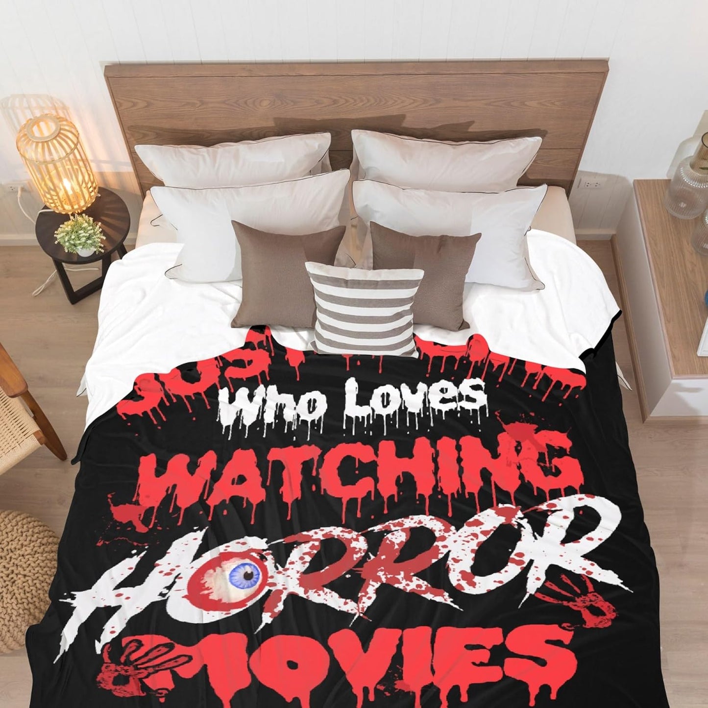 Horror Blanket Just Girl Who Loves Watching Horror Movies Blankets, for Girl, Lightweight Plush Flannel Throw for Girls Bed, Unique Birthday Gifts for Her,60 in x 50 in for Girls Teens