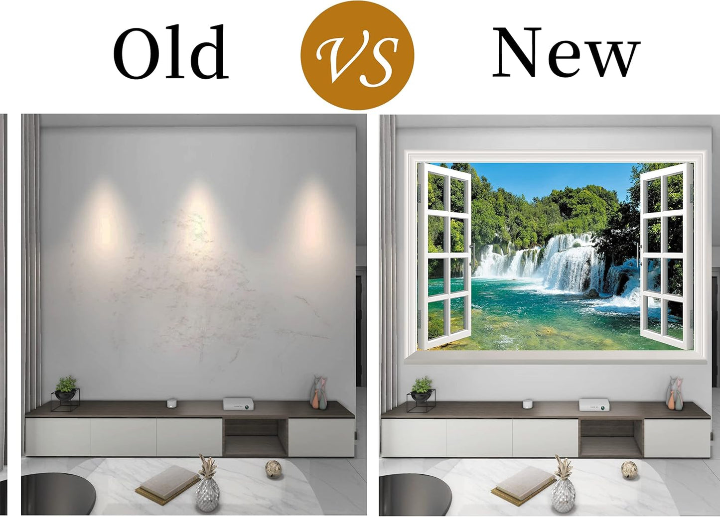 FLFK Fake Window Wall Sticker - Waterfall Faux Window Wall Mural for Wall Decor, Stick and Peel Wall Decals,24"x16"