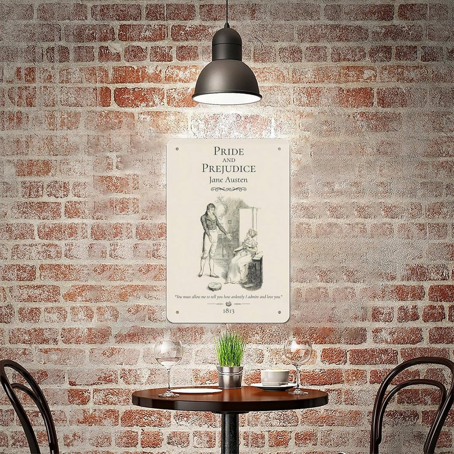 Metal Sign Poster 12x8 Inch Pride And Prejudice Jane Austen Quote Vintage Book Illustration Romantic Reading Nook Bedroom Living Room Classic Literature Wall Decor