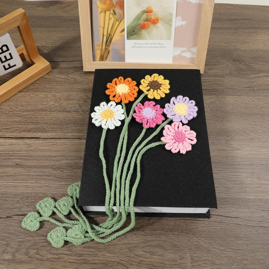 6 Pack Flower Crochet Bookmarks,Daisy Sunflower Bookmark for Women Personalized Crochet for Book Lovers and Teachers