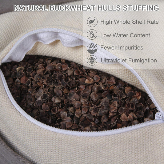 Organic Buckwheat Bolster (24x9 in) Supportive Yoga Cushion for Restorative Yoga Accessories, Meditation, Reading, Floor Pillow - Large Round Cylinder (Black)