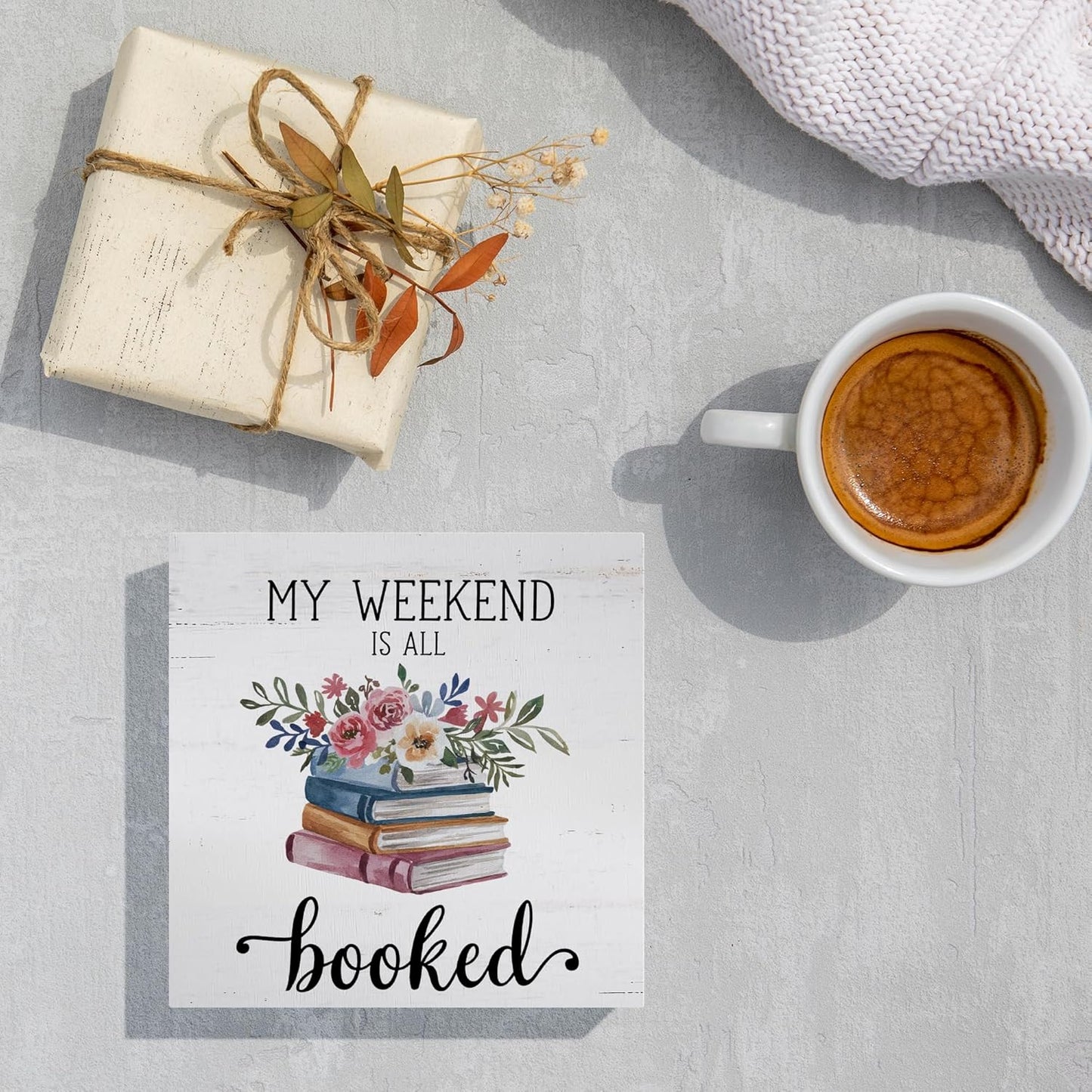 Zyzmasm Cute Kids Bookshelf Desk Decor Sign for Homeschool Library Reading Room, My Weekend is All Booked, Wooden Sign 5x5 Inches