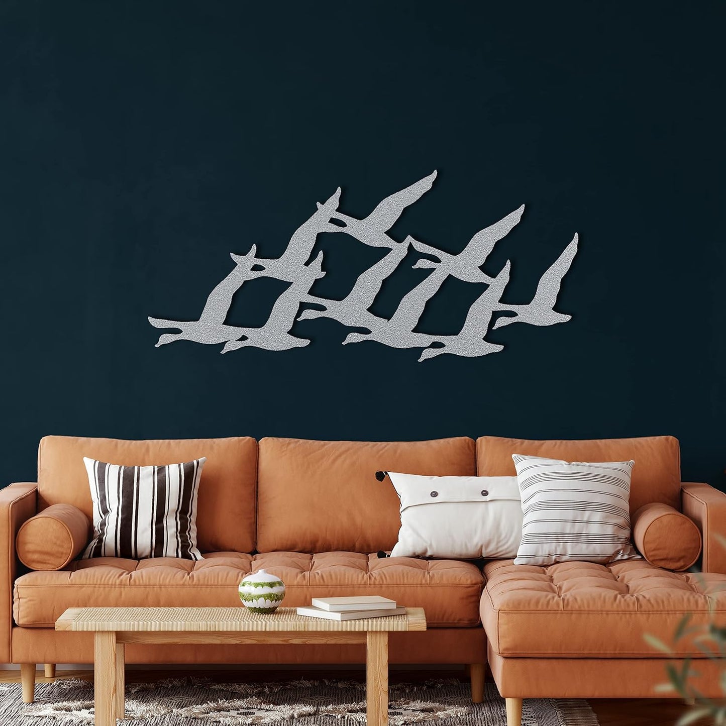 Metal Wall Decor, Geese Flock , Home Living Room Decor, Wall Sign, Metal Wall Art, Interior Decoration, Indoor Outdoor Hangings, Silver (60x27cm)