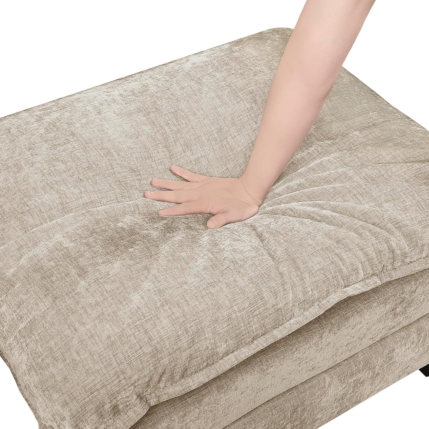 Lexicon Chenille Upholstered Rectangle Ottoman, Foot Stool, Black Faux Wood Feet, Durable Frame, Large Padded, Modular Sectional Couch Add Ons for Living Room, Bedroom, Assembly Required, Light Taupe
