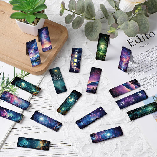 Fantasy Magnetic Bookmarks for Women - 48 PCs Starry Night Moon Book Mark Gifts Bulk Cool Personalized Unique Magnet Page Markers Clips Reading Men Kids Student School Birthday Accessories