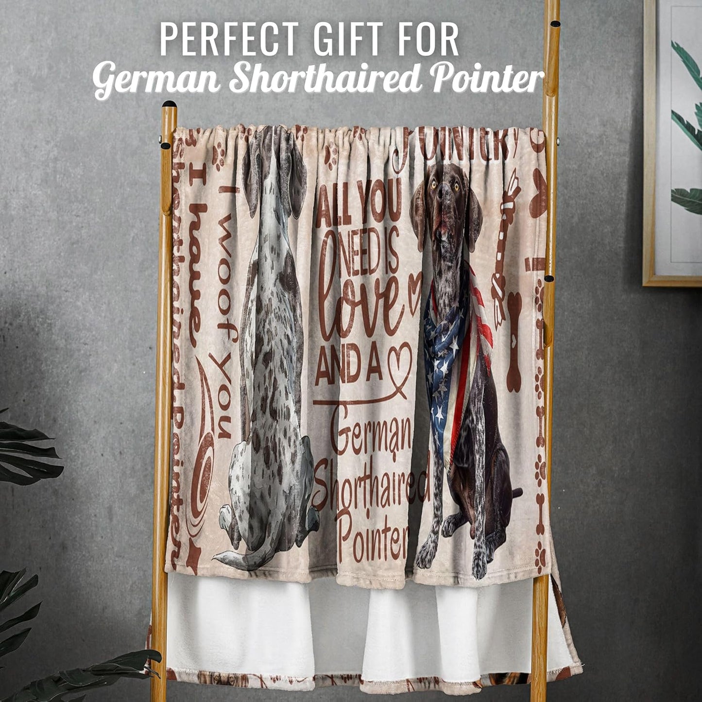 German Shorthaired Pointer Gifts for Women, Flannel Throw Blanket for Dog Mom Dad Owner Wiener Dog Lovers, 50 x 65 Inches, Beige