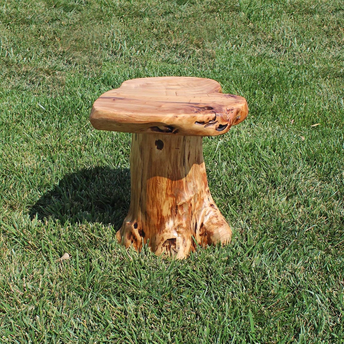 WELLAND Natural Cedar Stump Stool, 14" End Table, Live Edge Side Table, Plant Stand, Small Nightstand, Mushroom Stool for Living Room, Bedroom, Patio, Garden