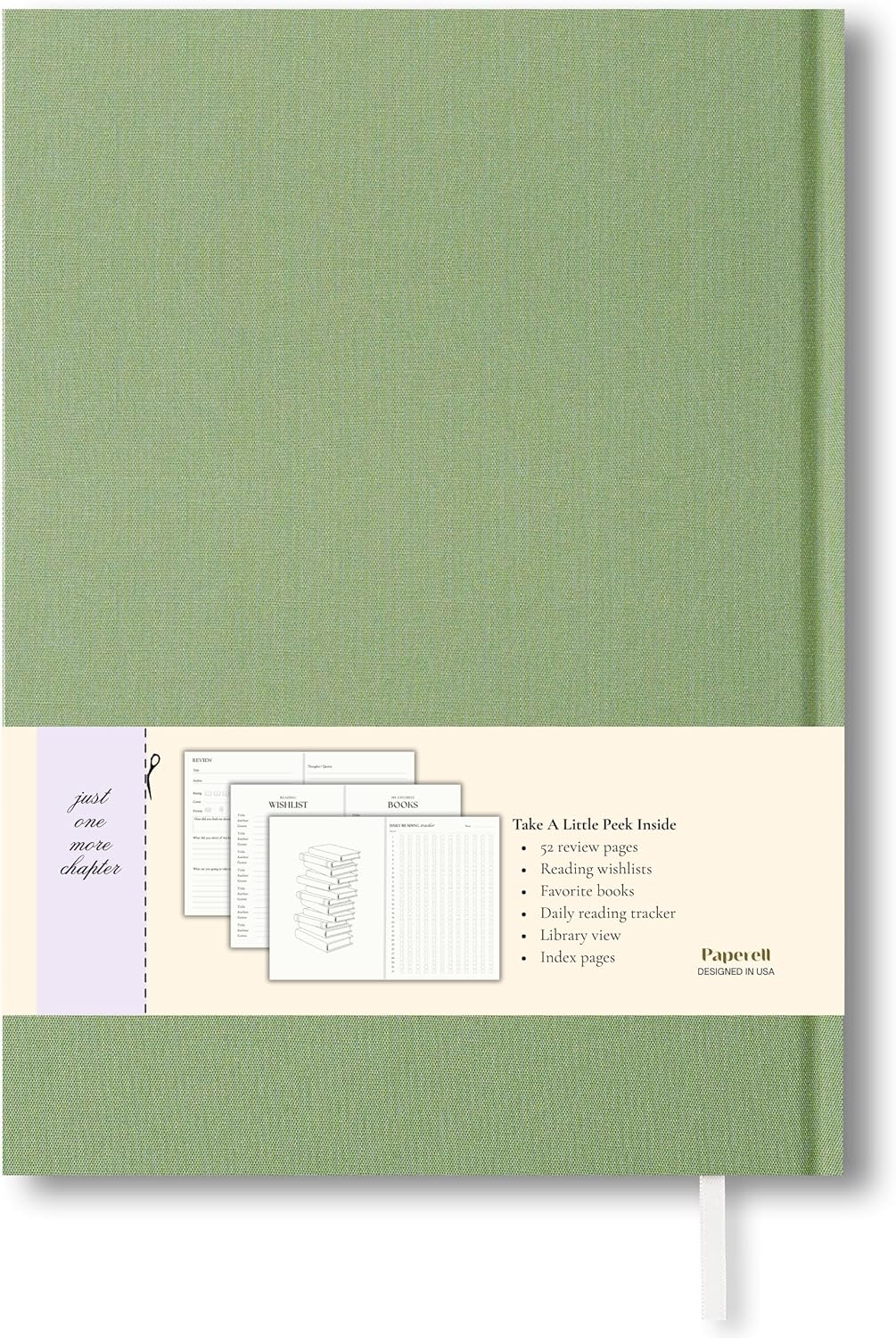Reading Journal - 52 Reviews - Book Journal Gift for Book Lovers - Review, Log & Track Your Reading - Avid Readers Accessories - Linen Hardcover - Sage Green