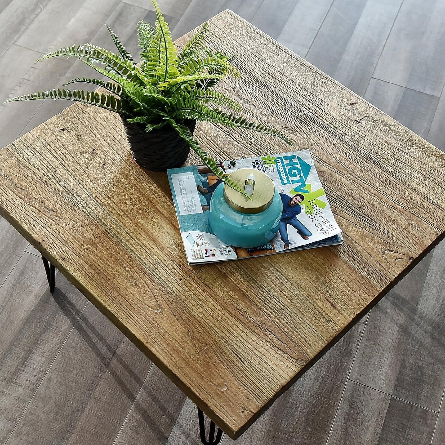 WELLAND Square Reclaimed Old Elm Coffee Table 27.5 in x 27.5 in x 16 in Accent Vintage Coffee Table Rustic Wood Table for Living Room Patio Bedroom Home Office