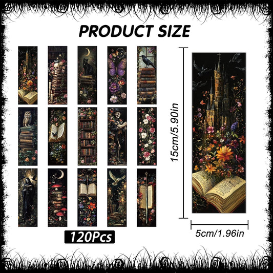 120 Pcs Dark Academia Bookmarks Bulk, Gothic Floral Aesthetic Paper Book Mark with 15 Designs for Reading Women, Dark Romance Merch Bookish Gifts Reading Accessories for Women Teens Adults