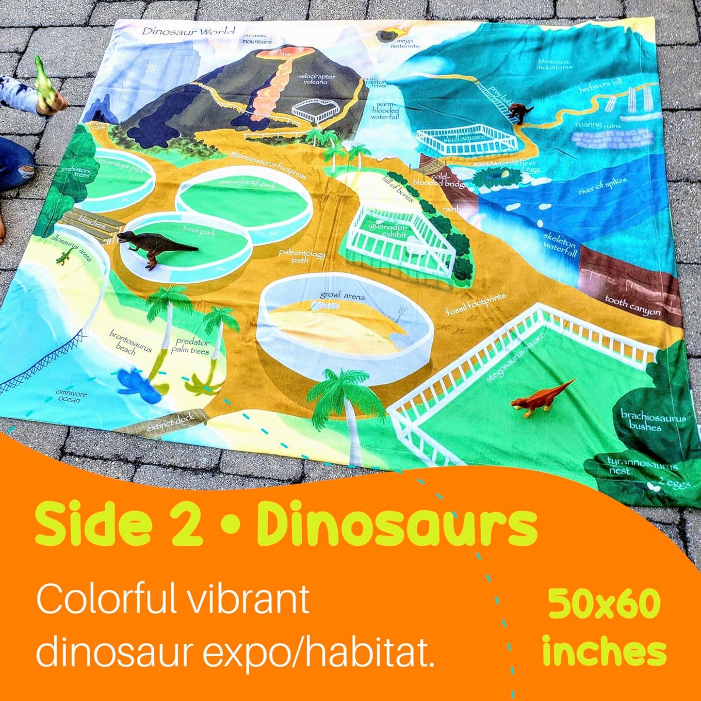 Birdy Boutique โ Learning Blanketยฎ โ Double-Sided Dinosaur & Vehicle City Theme โ 50" x 60" Soft Minky Educational Blanket for Kids โ Playmat Throw for Preschool, Toddler, Daycare, Bedroom or Travel