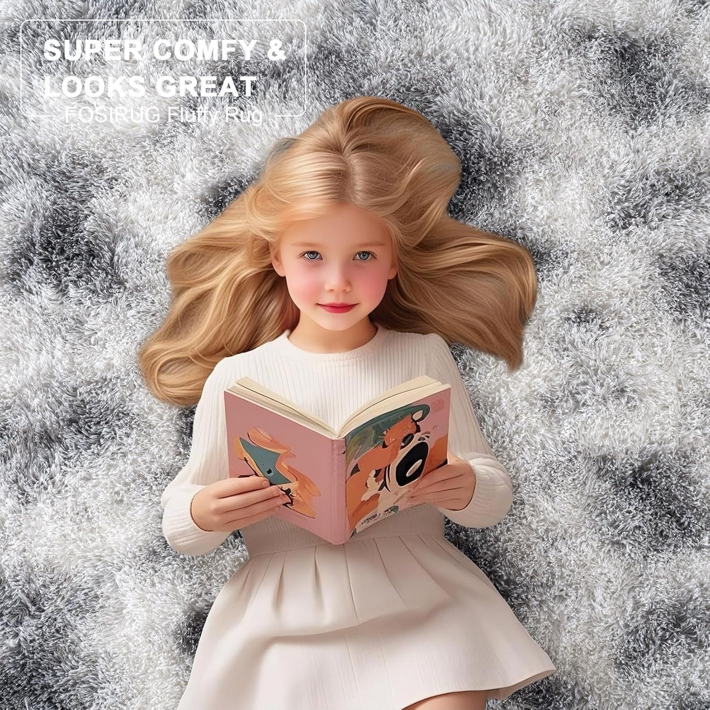 8x10 Tie-Dyed White & Grey Machine Washable Large Area Rugs for Living Room, Bedroom, Fluffy Shag Fuzzy Plush Soft Carpets, Fluffy Rugs for Kids,Nursery, Decor Aesthetic