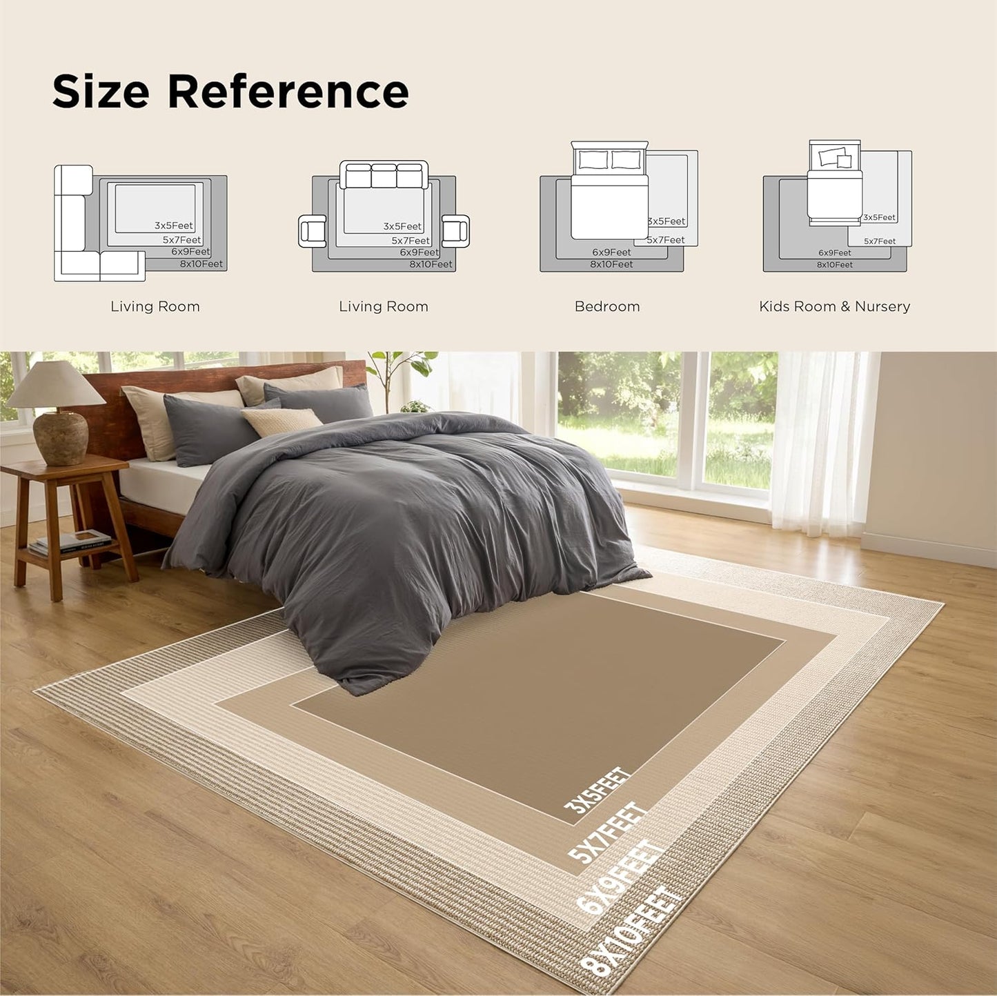 Bedsure 8x10 Faux Wool Area Rugs for Living Room, Machine Washable Carpet, Non-Slip Backing, Pet Friendly Throw Rug for Bedroom Dining Room, Cream