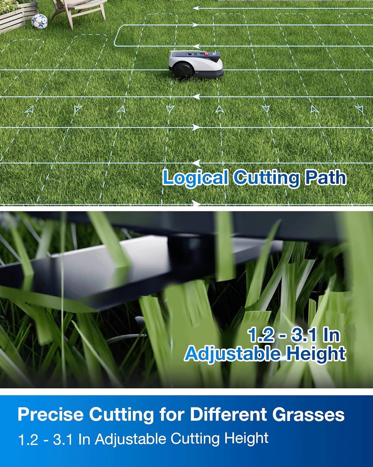 ECOVACS Goat O1000 RTK Robot Lawn Mower, 8.66" Cutting Width, Wire-Free Vision for 1/4 Acre Lawn, Automated Mapping, APP Control, 3D Obstacle Avoidance, Zero-Edge Cutting