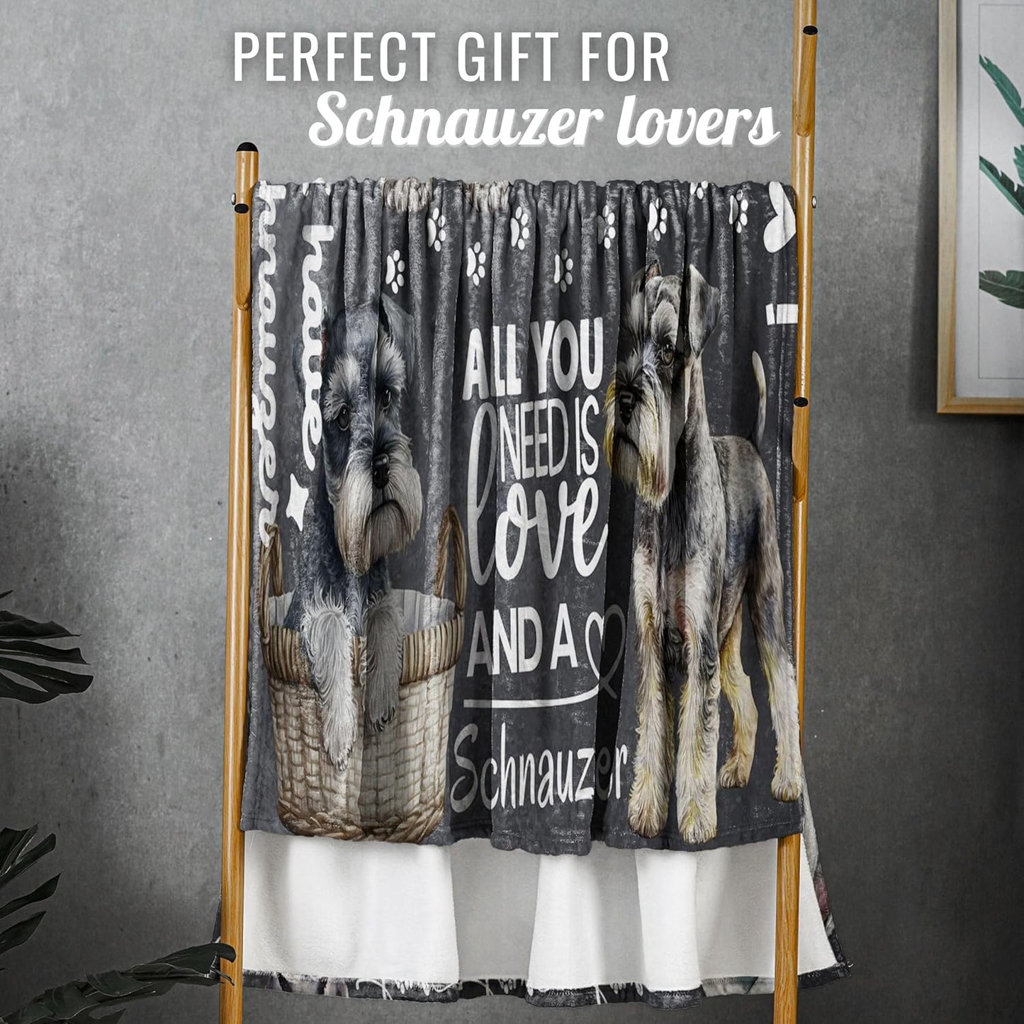 Schnauzer Gifts for Women Men, Miniature Schnauzer Flannel Throw Blanket for Dog Mom Dad Owner Dog Lovers, 50 x 65 Inches, Black