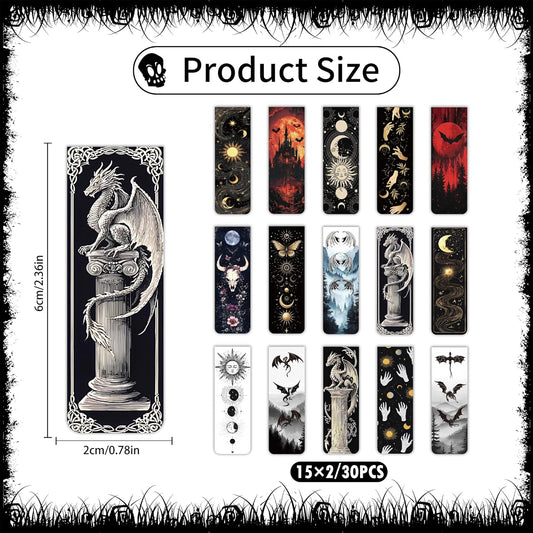 Dark Fantasy Magnetic Bookmarks: 30 Pcs Gothic Witchy Moon Book Mark Clips for Book Lovers, Dark Academia Page Marker for Reading Women Men, Bookish Gifts for Birthday Halloween School Office Supplies