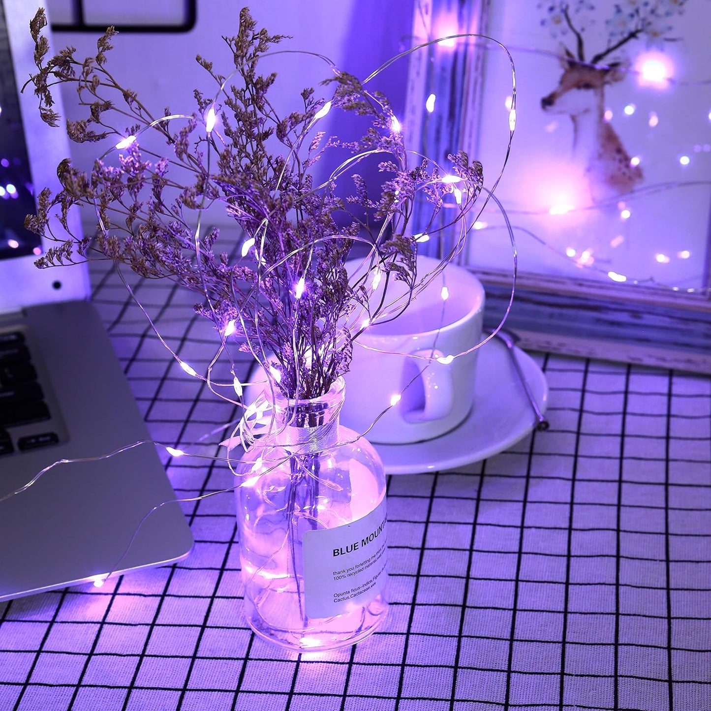 Brizled Purple Halloween Lights, 19.47ft 60 LED Purple Fairy Lights, Battery Powered Twinkle/Steady On Halloween String Lights Indoor Silver Wire Mini Starry Lights for Party, Xmas, Room Decor, 2 Pack